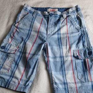 Levi's Blue and Red Plaid Cargo Shorts